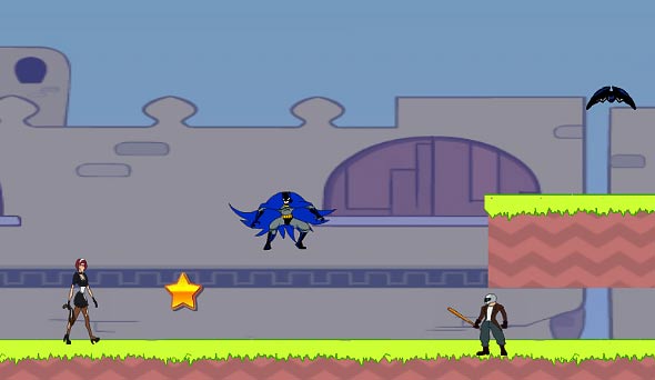 Batman Fight game: Whip Lady teams up with Helmet guy against Batman image of Batman fights Whip Lady