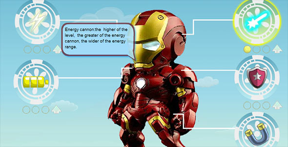 Iron Man: Go Go Go game upgrades screen image of Iron Man Go Go Go game upgrades screen