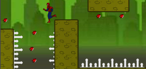 Spiderman flies over deadly spikes image of Spiderman Escape: running over deadly spikes