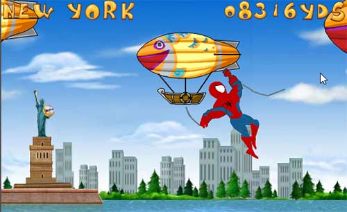Spiderman World Journey - clinging on hang-gliders